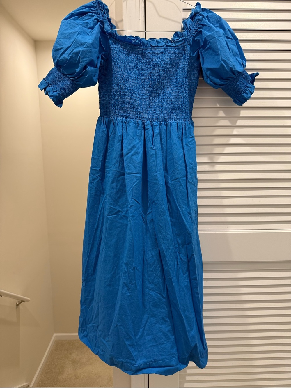 crown & ivy Royal Blue Puff Sleeve Smocked Midi Dress